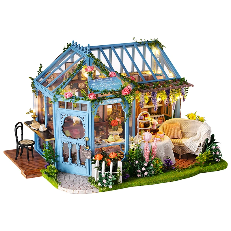 Солнечный свет теплица цветок магазин DIY кукольный домик с музыкальным покрытием светильник 3D Деревянный Миниатюрный Кукольный дом мебель собрать игрушки подарок - Цвет: A068-A
