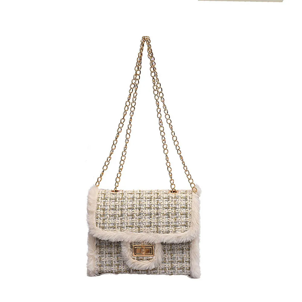 

Women Wool Shoulder Bag Vintage Messenger Bag Ladies Chain Small Square Bag Brand Luxury Designer Crossbody Bag Bolsa #YJ