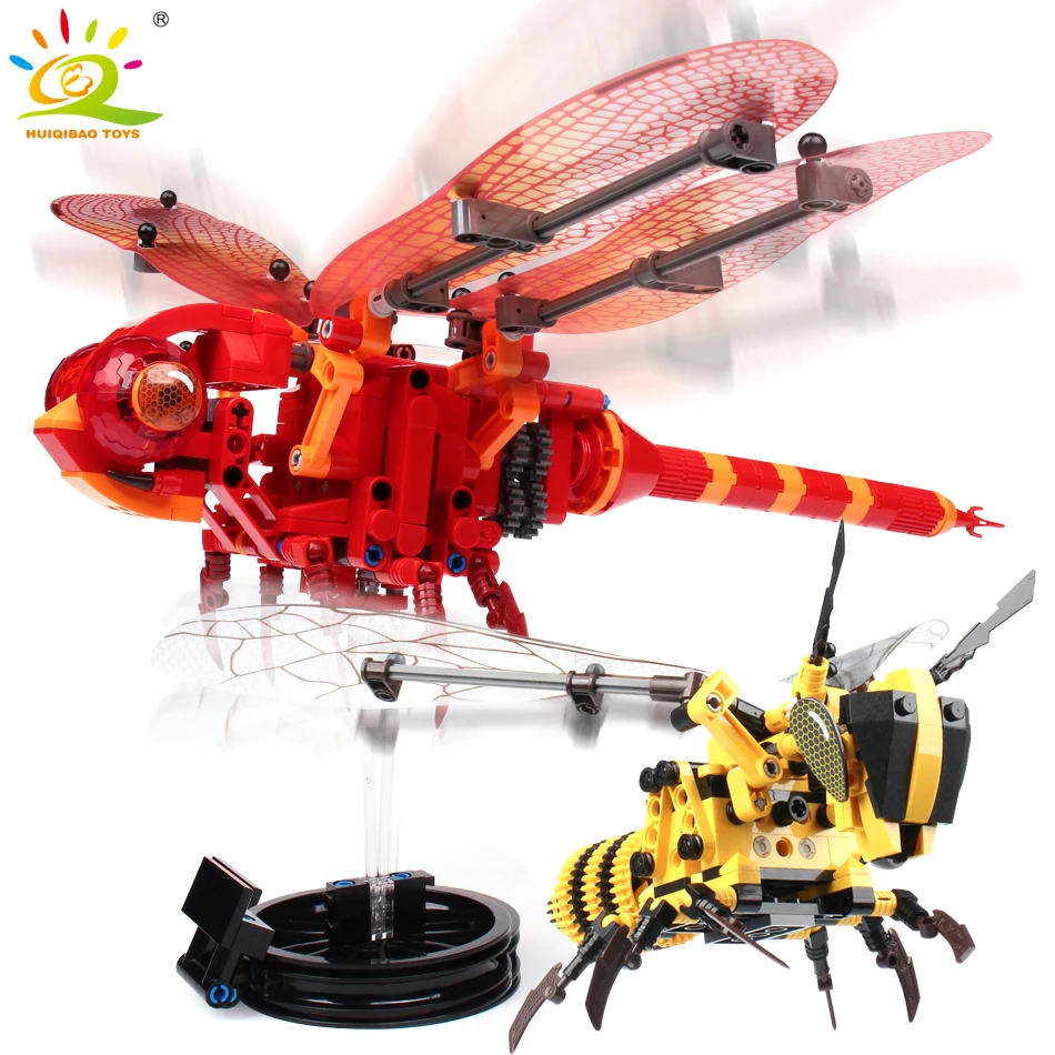 

HUIQIBAO Simulated Animal Insect DIY Dragonfly Wasp Building Blocks Technic Model Bricks Construction Toys for Children