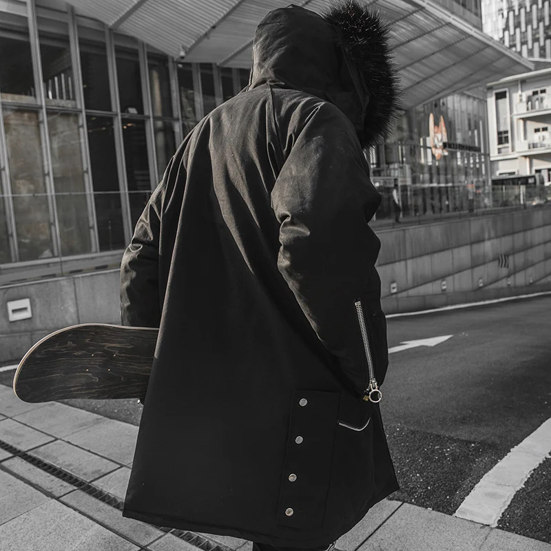 

2019 UYUK Winter Popular Logo Korean Style Casual Loose Big Hair Collar Country Fashion Medium Long Coat For Men Homme
