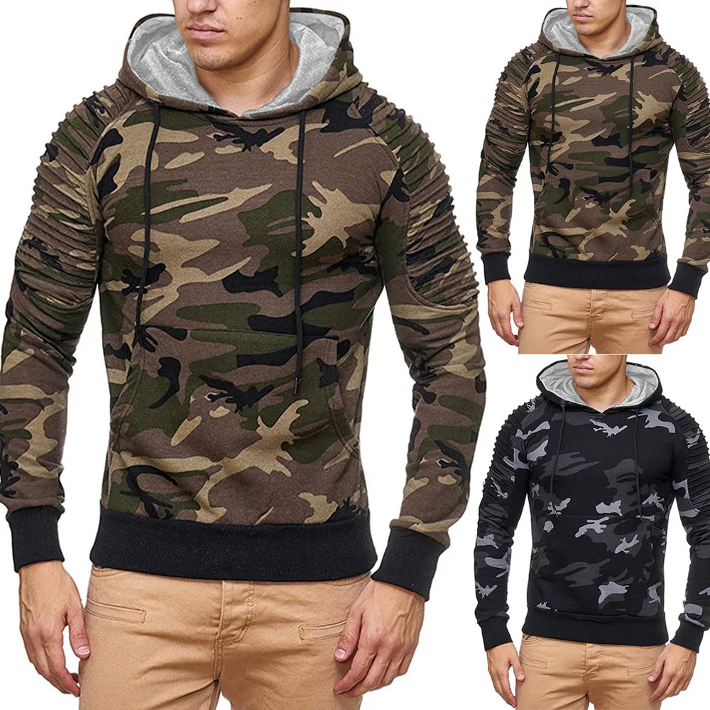 

Men's Training Exercise Sweater Camouflage Pullovers Gym Fitness Man Running Sweaters Pocket Military Hooded Sweatshirts #0102