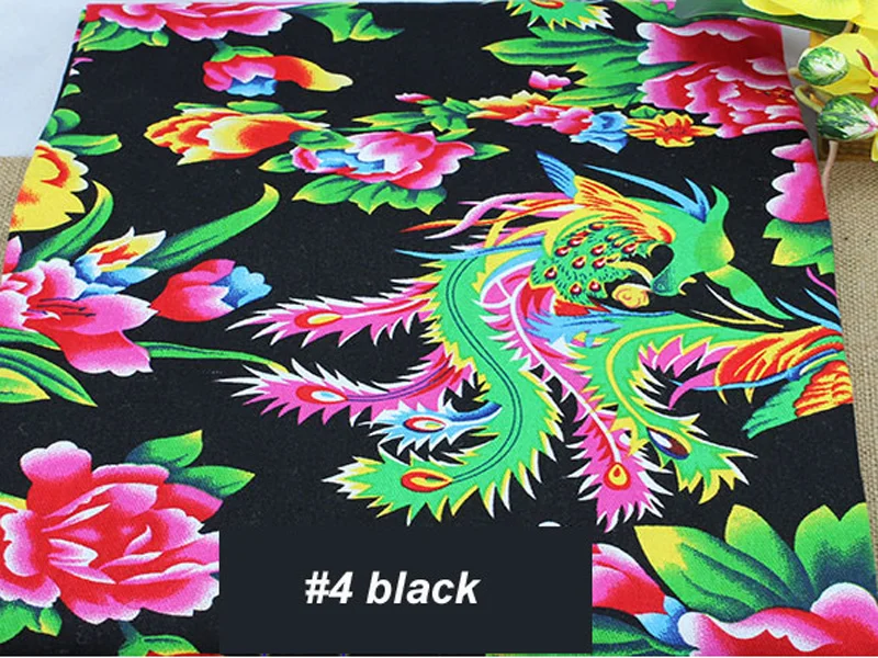 50 см* 160 см Китайский Феникс пион узор хлопок печать ткань Постельное белье Текстиль саржа ткань материал - Цвет: 4 black