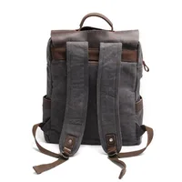 laptop men's backpack waxed canvas Backpack Vintage Canvas Backpack Leather School Bag Neutral Portable Wearproof Travel Bag 4