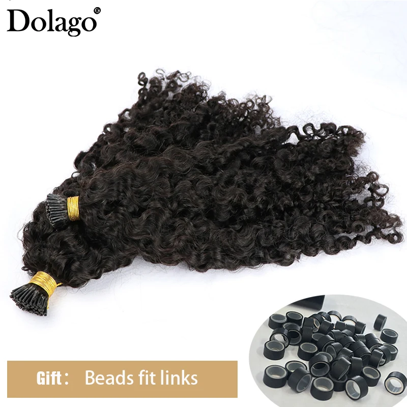 3B 3C Afro Kinky Curly Human Hair Brazilian Virgin Hair I Tip Microlinks Extensions Hair Bulk Natural Black Color For Women