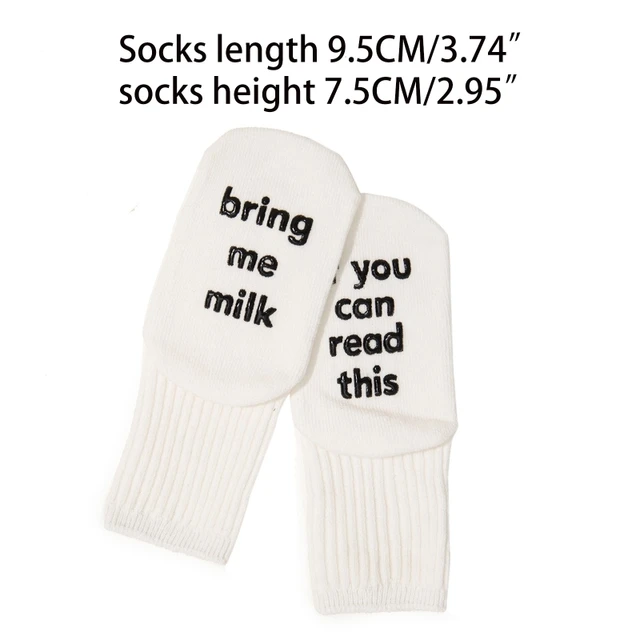 2 Pairs Newborn Baby Non-Skid Gripper Ankle Socks Cute Funny Sayings Letters Kids Infant Autumn Cotton Hosiery Shower Gifts 0-2 6