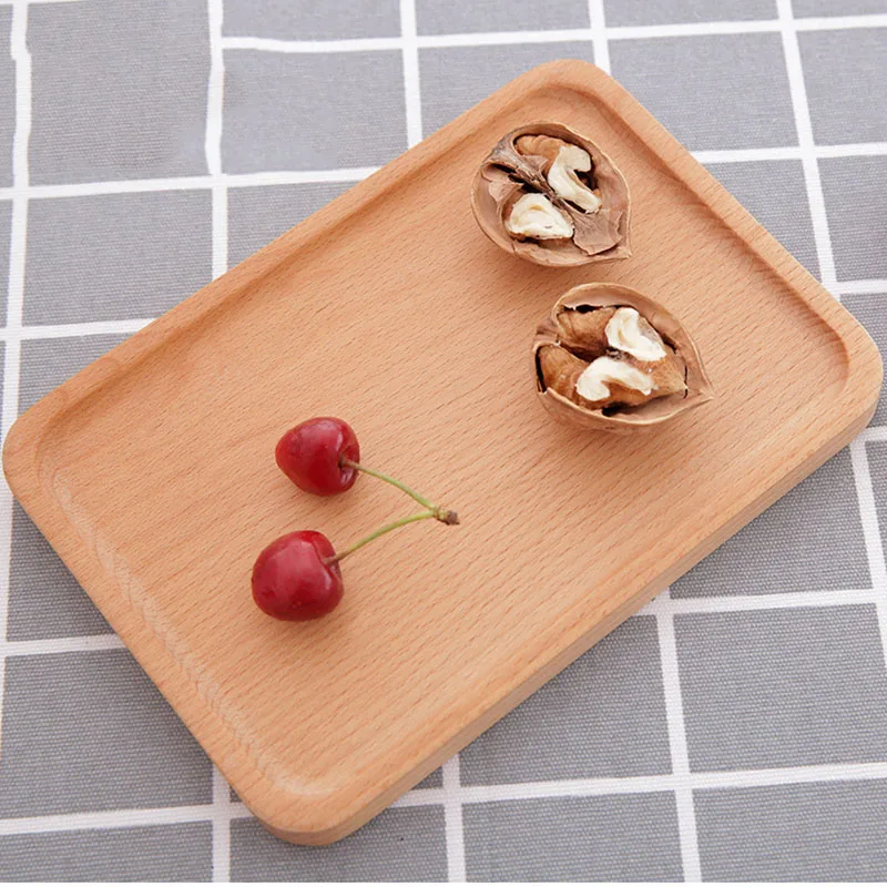 Creative Wooden Tray Solid Wooden Rectangular Plate Cup Tray Cake Fruit Plate Western Food Cup Tray