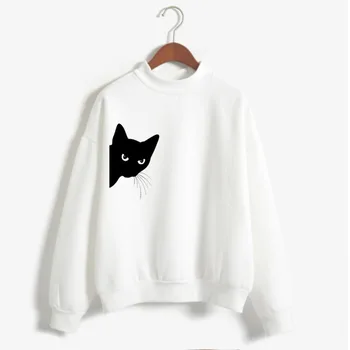 

Fashion Women Casual Simple Cat Print Loose Sweatshirt Long Sleeve Comfortable Soft Sweater Blouse