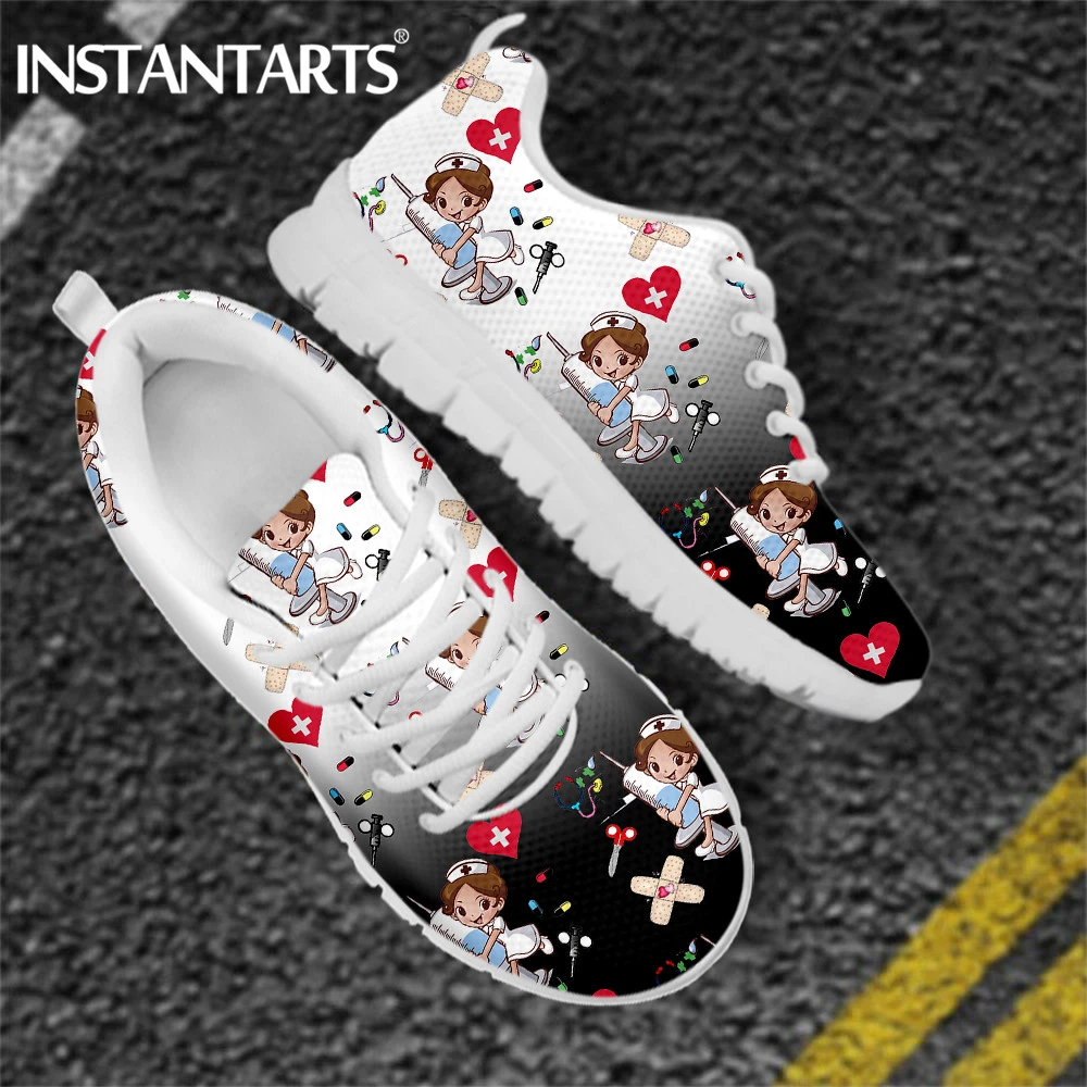 político Guarda la ropa duda INSTANTARTS zapatos de enfermera con degradado para mujer, zapatillas  transpirables con estampado de dibujos animados, calzado plano ligero e  informal con cordones|Zapatos planos de mujer| - AliExpress