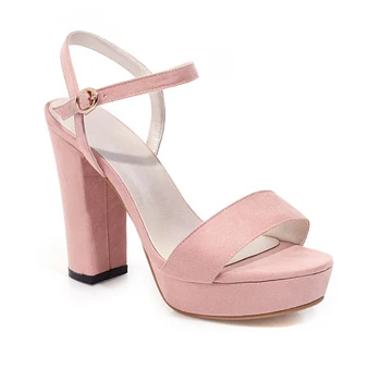 

New Arrival Chunky High Heels Open Toe Buckle Strap Sweet Pink Block Heels Summer Sandals for Women and Ladies