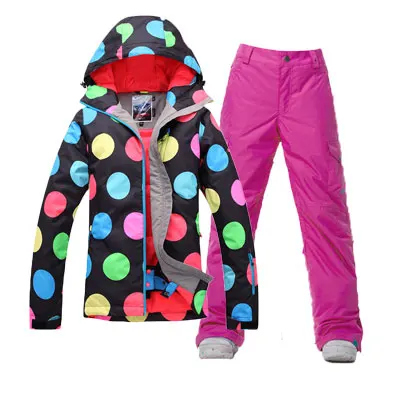 WITH PURPLE PANTS Gsou Snow/лыжи костюм Для женщин Водонепроницаемый Сноубордическая куртка+ лыжные штаны для девочки Одежда для катания на лыжах зимняя Для женщин Лыжный спорт лыжная куртка+ брюки для девочек зимние уличные - Цвет: WITH PURPLE PANTS