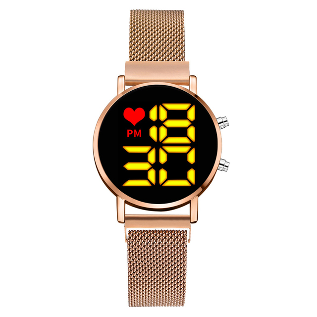 Digital Magnet Watches For Women Rose Gold Dress LED Ladies Quartz Wrist Watch Female Clock Relogio Feminino Dropshipping