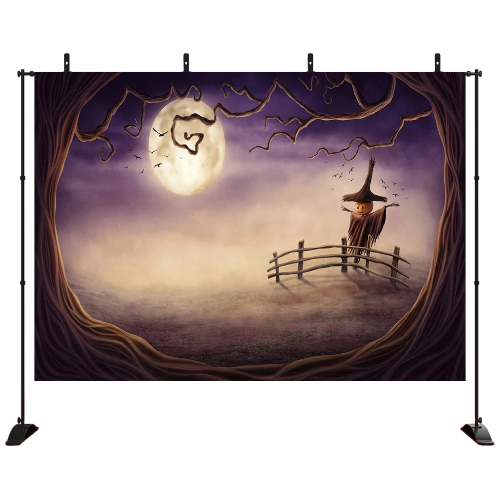 Полнолуние Хэллоуин ночь фон мультфильм небо летучие мыши Тыква чучело