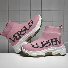 NIKEZI Женщины Девушки Осень Зима теплые сапоги с Плюшевым Мехом высокие носки обувь без шнуровки прогулки летают трикотажное платье кроссовки тренажерный зал