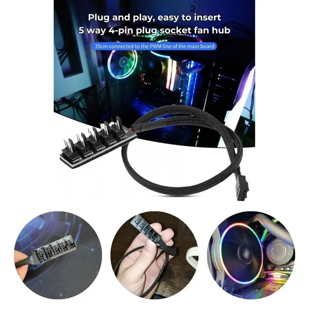 Premium Nylon Mesh 1 To 4/5 Cpu Fan Adapter Power Extension Cable For Office Pwm Fan Splitter