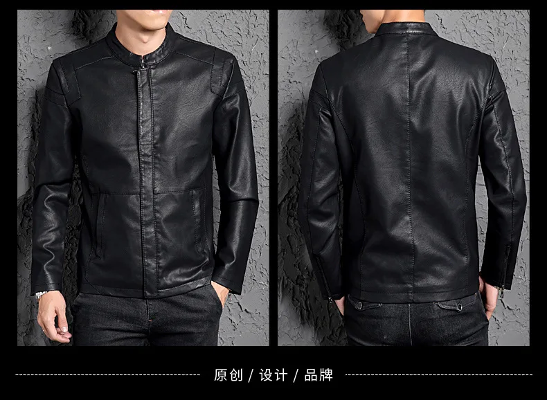 MEN'S Leather Coat New Style Youth Leather Jacket Thin Trend Slim Fit Handsome plus Velvet Leather Coat MEN'S Coat Fashion