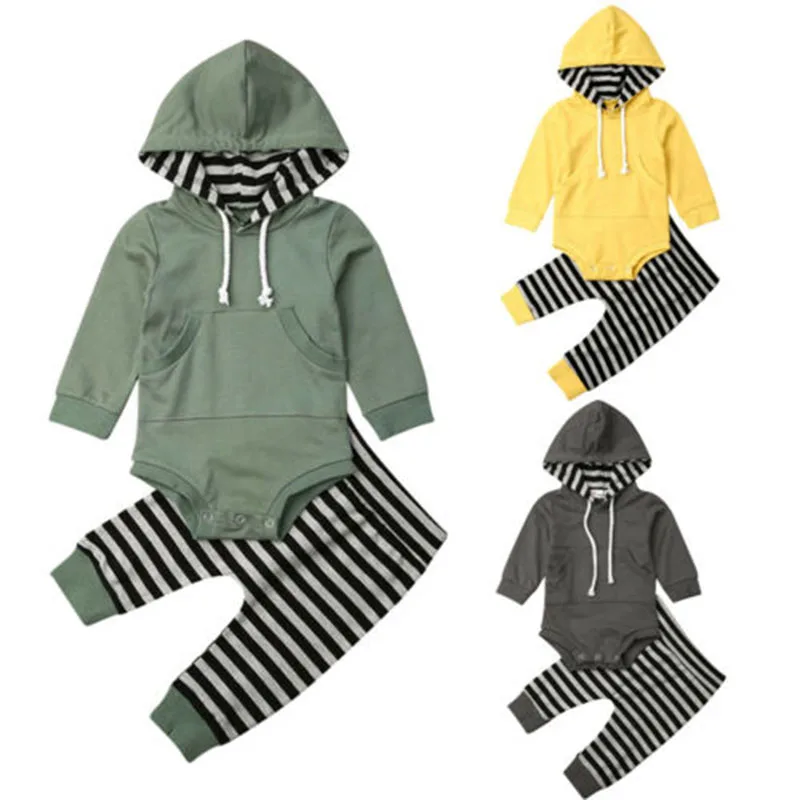 

Baby Clothes Children's Clothing Sets Toddler Newborn Baby Boy Clothes Hooded Tops Long Sleeve Romper Striped Long Pants Outfits