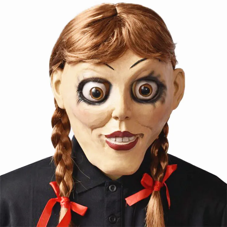 Halloween Annabelle Cosplay Mask Latex Cosplay Annabel Doll Scary Movie  Adult Full Head Latex Wigs Ponytails Party Mask - Masks & Eyewear -  AliExpress