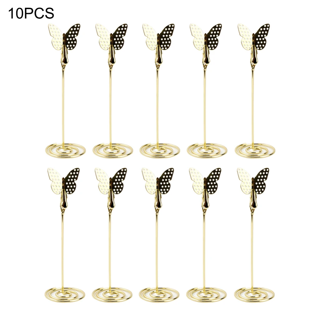 

10 Pcs Butterfly Shaped Note Holder Wedding Seat Table Stainless Steel Photo Cards Memo Clip With Base Wedding Party Decoration