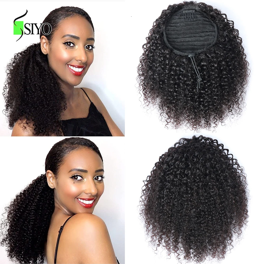 Rabo de Cavalo Remy em Linha Extensões de Cabelo para Preto Feminino em Linha Siyo Peruano Reta Cabelo Humano Pônei Cauda Cordão 8 High Quality Apliques e perucas