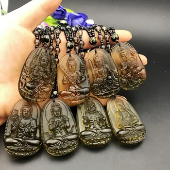 

Obsidian zodiac pendant necklace men obsidian eight patron saint necklace life Buddha pendant men and women jewelry randomly
