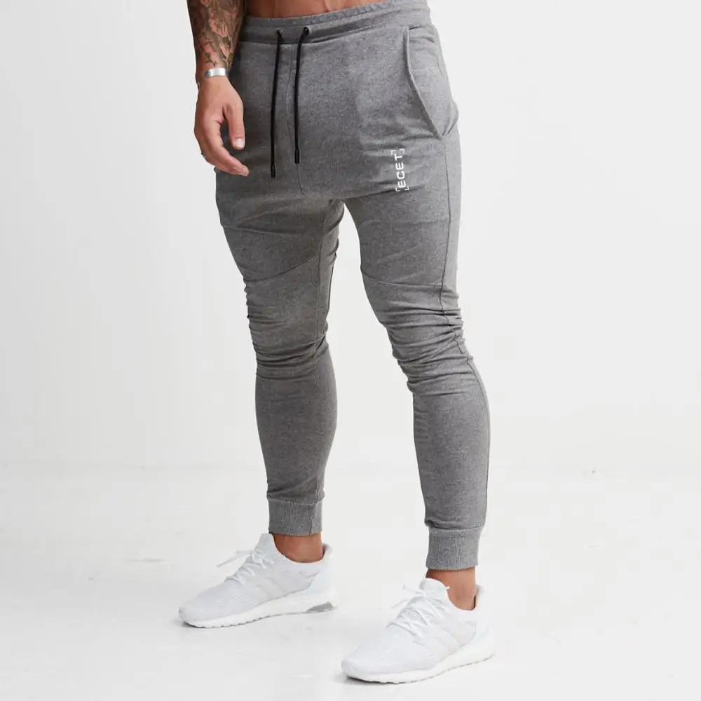 

2019 Men's Casual Fitness Joggers Pants Gyms Stretch Cotton Men Skinny Sweatpants Slim Workout Printed logo jogger men trousers