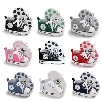 Newborn Boy Girl Shoes First Walkers Infant Baby Shoes White Soft Anti-Slip Sole Unisex Toddler Casual Canvas Crib Shoes 1
