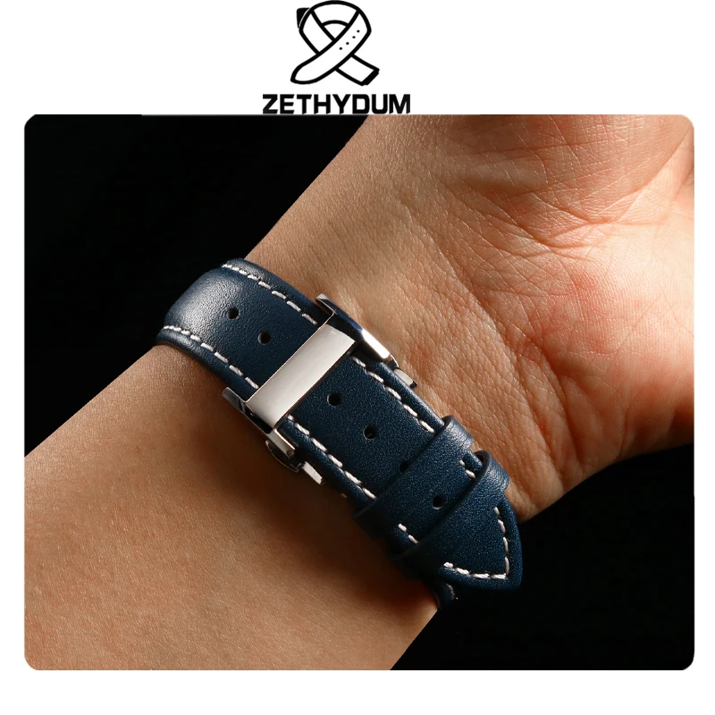 Blue Genuine Leather Watch Band Strap, 21mm/22mm – Premium Replacement Watch Strap Belt Bracelet
