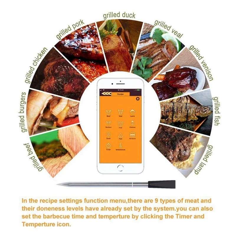 Kaufen Digitale Sonde Fleisch Thermometer Küche Drahtlose Kochen Bbq Food Thermometer Bluetooth Backofen Grill Thermometer Sonde