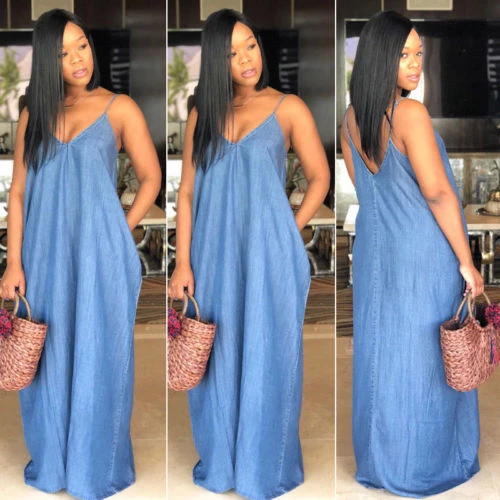 strapless denim maxi dress