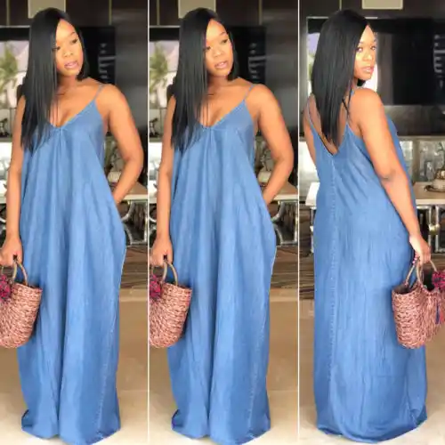 strapless denim maxi dress