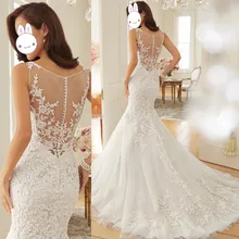 

vestido de noiva robe de mariee 2019 Wedding Dress Lace Mermaid Bridal Gowns Scoop Tank See Through Back Vestido de Festa Longo