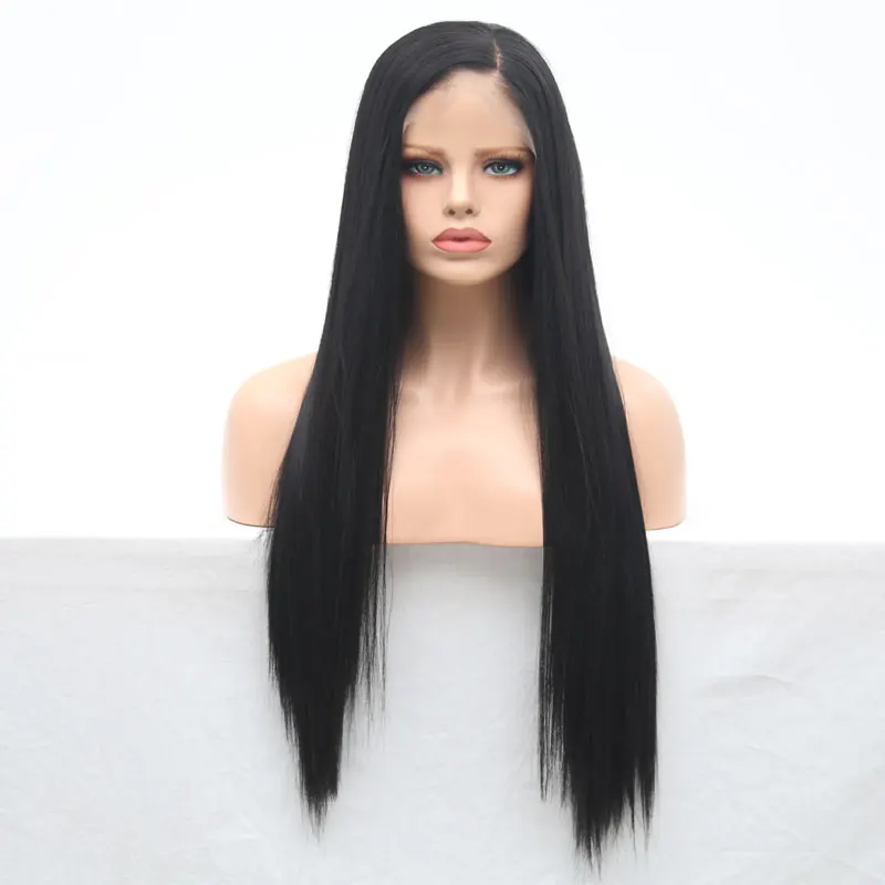 Bombshell синтетические волосы 13*6 дюймов парик фронта шнурка Glueless черный термостойкие волокна натуральные волосы сторона расставания для женщин