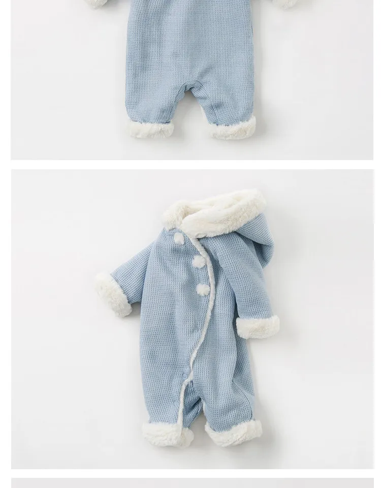 DB11464 Dave bella winter new born baby unisex solid hooded padded jumpsuits infant toddler clothes children romper 1 piece