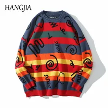 Hip Hop Arco Iris rayas suéteres Harajuku pintado a mano Jersey Graffiti suéter 2020 Color Multicolor de suéter para hombres
