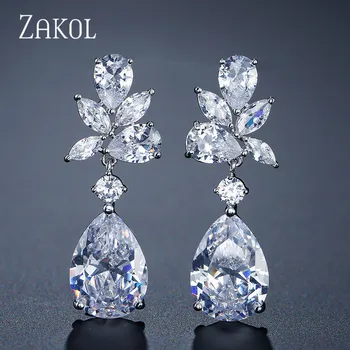 ZAKOL Romantic Bridal Wedding Accessories Jewelry Exquisite Cubic Zircon Dangle Drop Earrings With Rose Gold Color FSEP2196