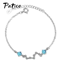 Синие женские браслеты из стерлингового серебра 925 пробы с дизайном в виде сердца для девушек, стеклянные хрустальные кубические циркониевые ювелирные изделия в Корейском стиле