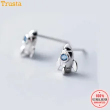 Trusta 925 пробы Серьги серебристого цвета; бижутерия, модные маленькие серьги-гвоздики с чешским камнем, подарок на день рождения для девушек-подростков DS1321