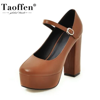 

Taoffen Women Pumps Platform Spring Square Toe Brand Office Ladies Pumps Hot Sale Buckle Party Female Footwear Size 34-39