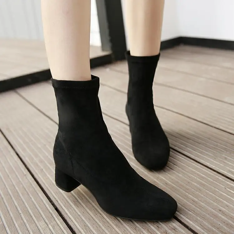 

2019 New Style Spring And Autumn Socks Boots Winter INS Online Celebrity Thin Boots Elasticity Short Boots Tube Chunky-Heel Squa