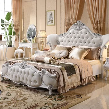 

Silver Classic new Design Bedroom Furniture Set Antique king size bed Hand Carving Bed