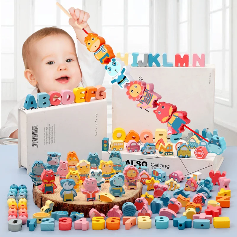 Baby Montessori Wooden Toys Cartoon Animal Fruit Geometry Block stringing beaded Toys Threading Lacing Beads Beading Game 2 Baby Montessori Wooden Toys Cartoon Animal Fruit Geometry Block stringing beaded Toys Threading Lacing Beads Beading Game 2