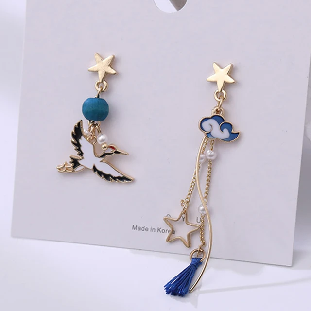 Korean Style Flower Cute Animal Dangle Earrings For Women Moon Stars Kitten Rabbit Balloon Asymmetric Earring Party Jewelry Gift 4