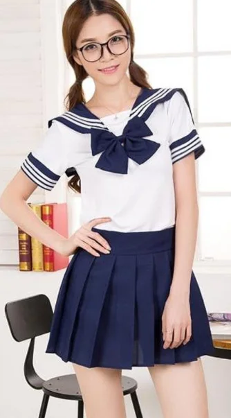 navyBlueShortSleeve Летняя униформа для девочек, крутые костюмы, сексуальная школьная форма для девочек, платья для бара, костюм японской школьницы, летняя классная юбка, сексуальный костюм - Цвет: navyBlueShortSleeve