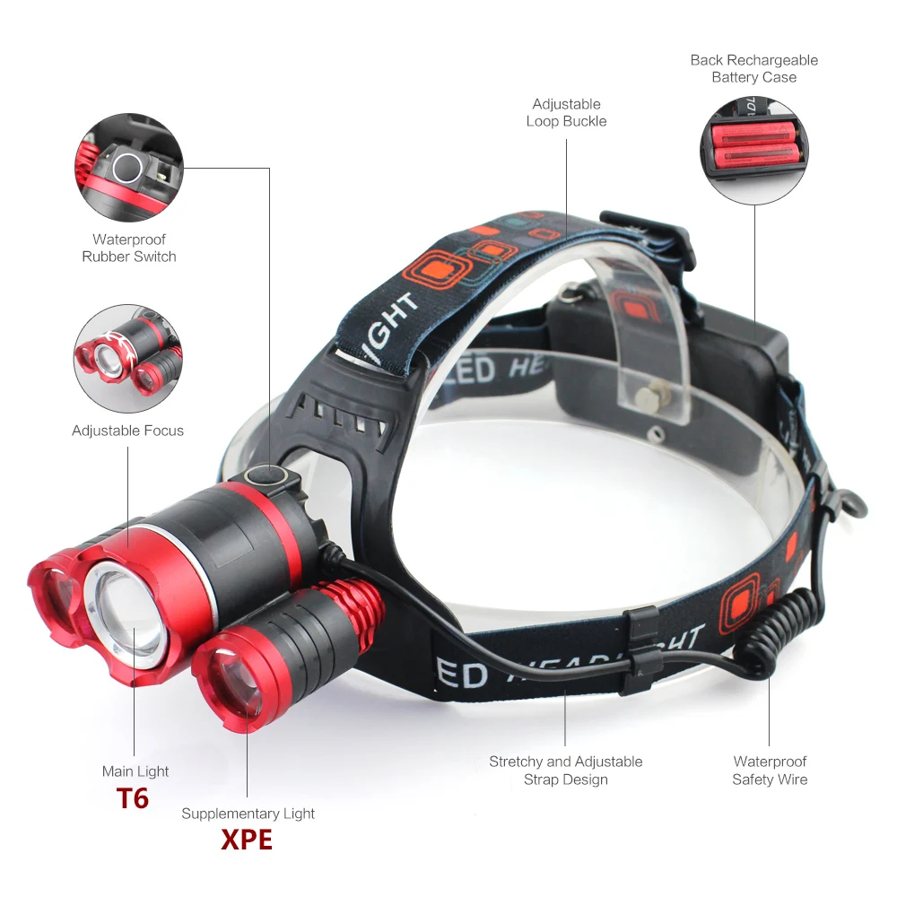 Litwod 2303REZ90 XM-L T6 3 Светодиодные фары головной светильник фонарь Головной фонарь вспышка светильник масштабируемый Перезаряжаемый 18650 аккумулятор