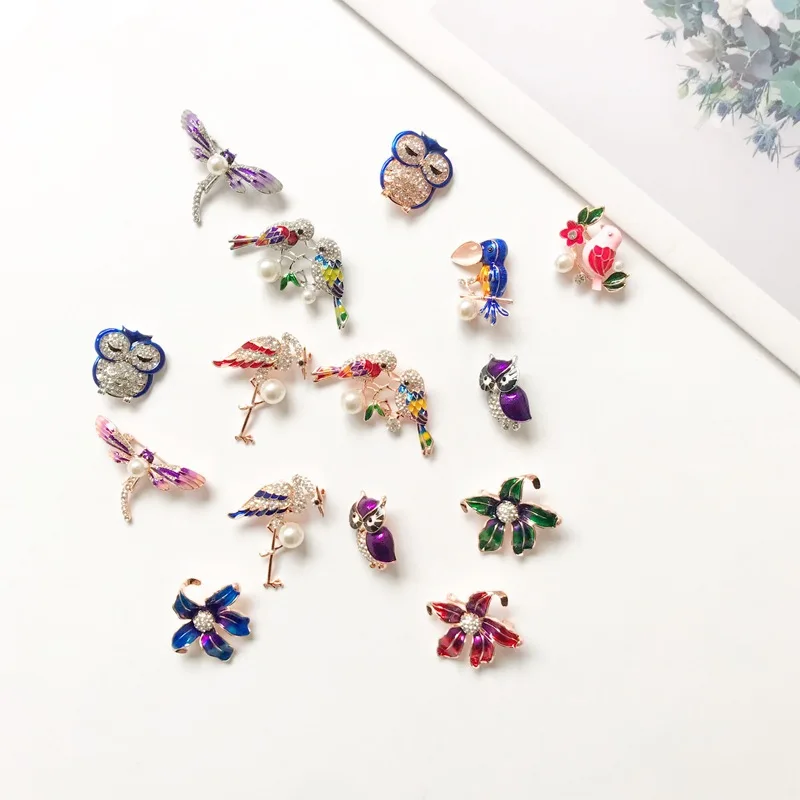 

South Korea Brooch Pearl Animal Bird Crane Brooch Clothing Brooch Cartoon Oil Drop Coloured Drawing Enamel Cute Corsage