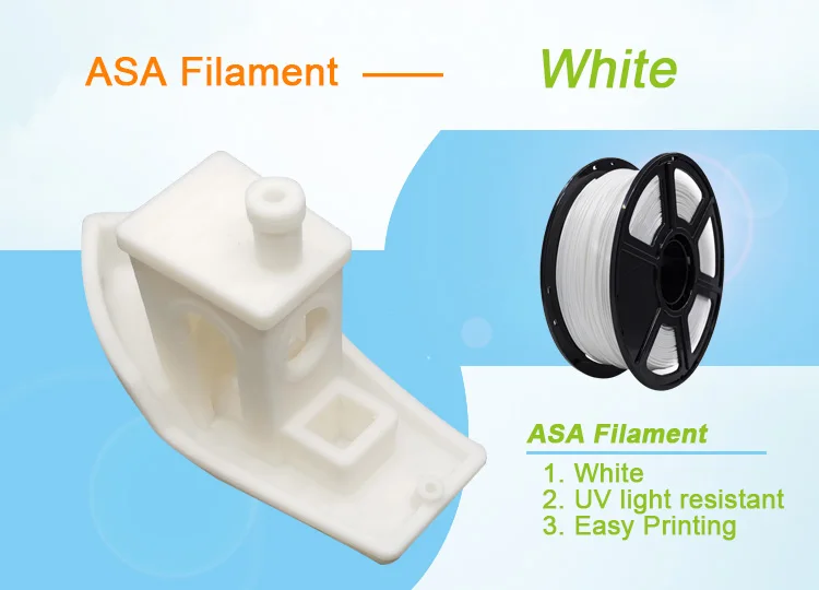 Asa Filament 3D Printer Uv Resistance 1.75Mm 1Kg Plastic Thread 10M 100G Sample Black White