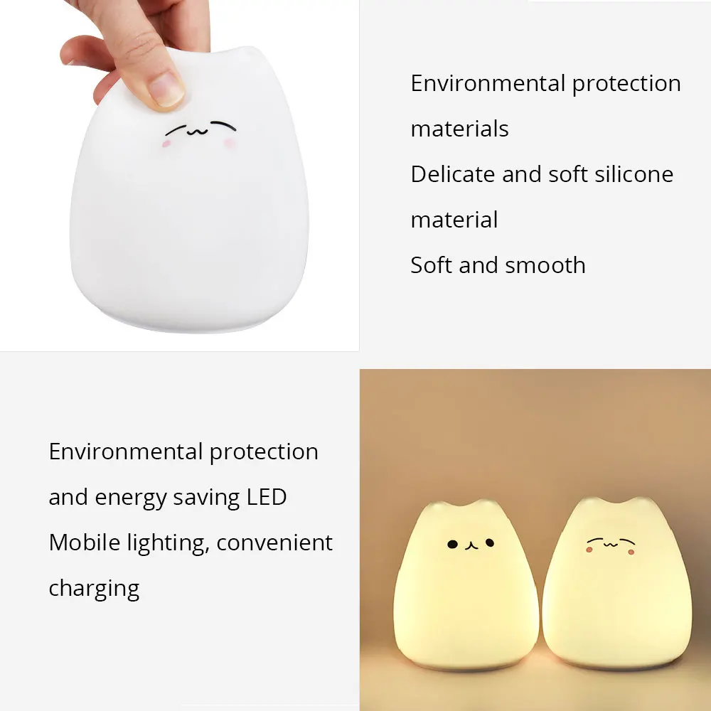 star wars night light Silicone Cute Cat Night Lamp With Touch Sensor Battery Powered Bedside Lamp 7 Colors Changing Table Decor Lamp Children Kid Gift moon night light