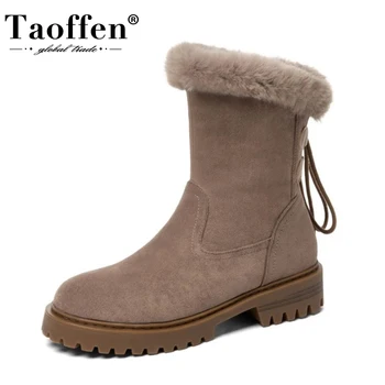 

Taoffen Size 33-43 Women Snow Boots Plush Fur Thick Heel Warm Winter Shoes Woman Short Boot Office Lady Casual Daily Footwear