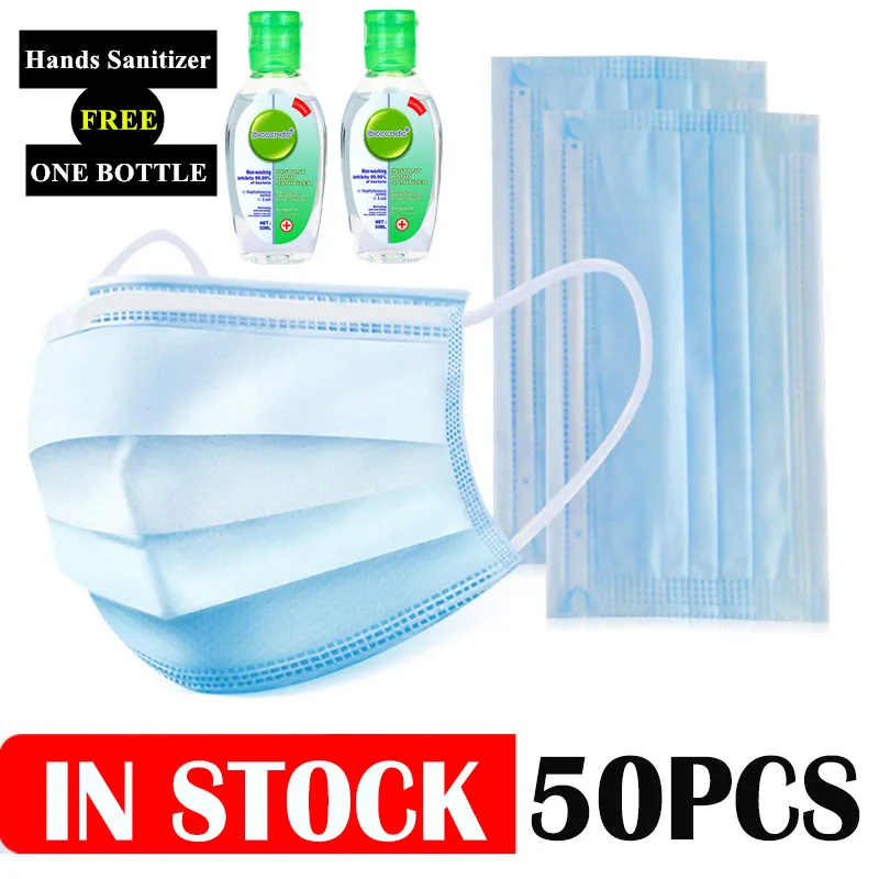 

(Free 1 Hand Sanitizer Gel) 50pcs Disposable Mask Mouth Face Mask Anti-Dust 3 Filter Mouth-Mask Coronavirus Nonwoven mask