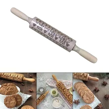 Рождественская тисненая Скалка дерево Пряничный торт печенье, фондан, пирог выпечки Кондитерские инструменты Лось Снежинка ролик для резьбы по дереву 35 см